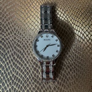 Preloved 💕Bulova Silver Watch with Crystal Accents